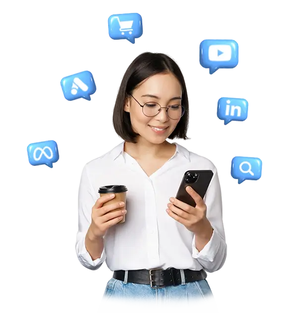 Business owner using Paid Ads Services in Delaware for Google, Meta, and LinkedIn campaigns. Connect Everyone.
